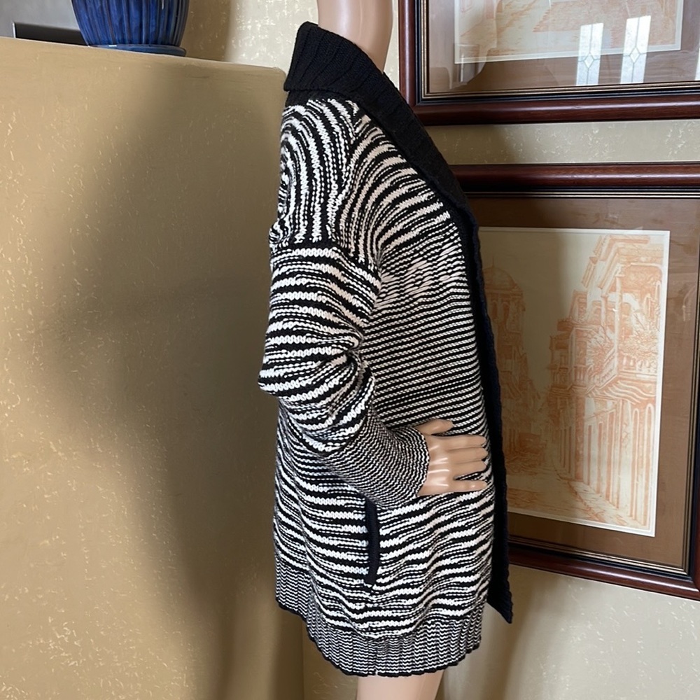 Sam Edelman Womens Black & White Wool Alpaca Blend Fall Sweater Coat sz L NWT